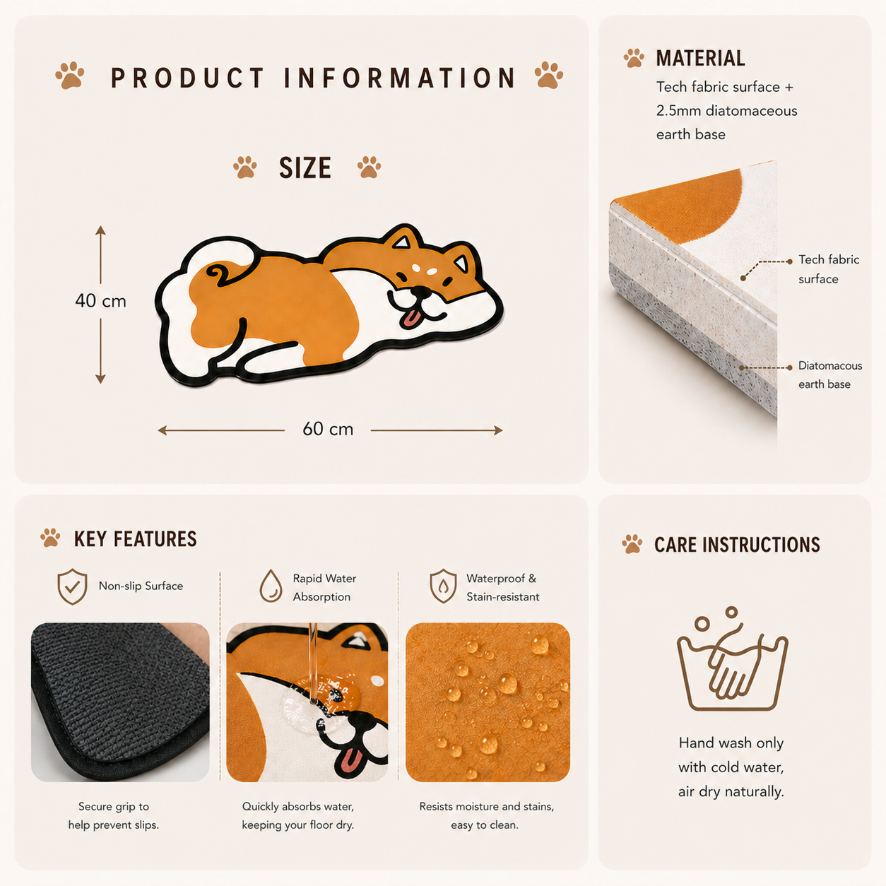 Shiba Inu Silica Gel Bath Mat