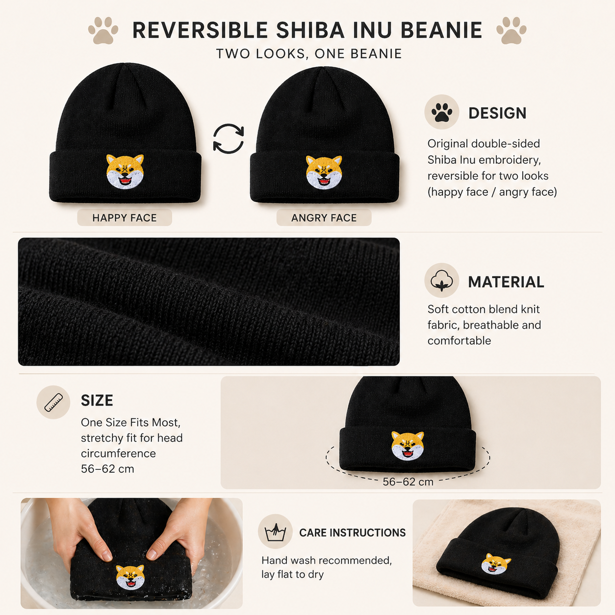 Shiba Inu Reversible Beanie