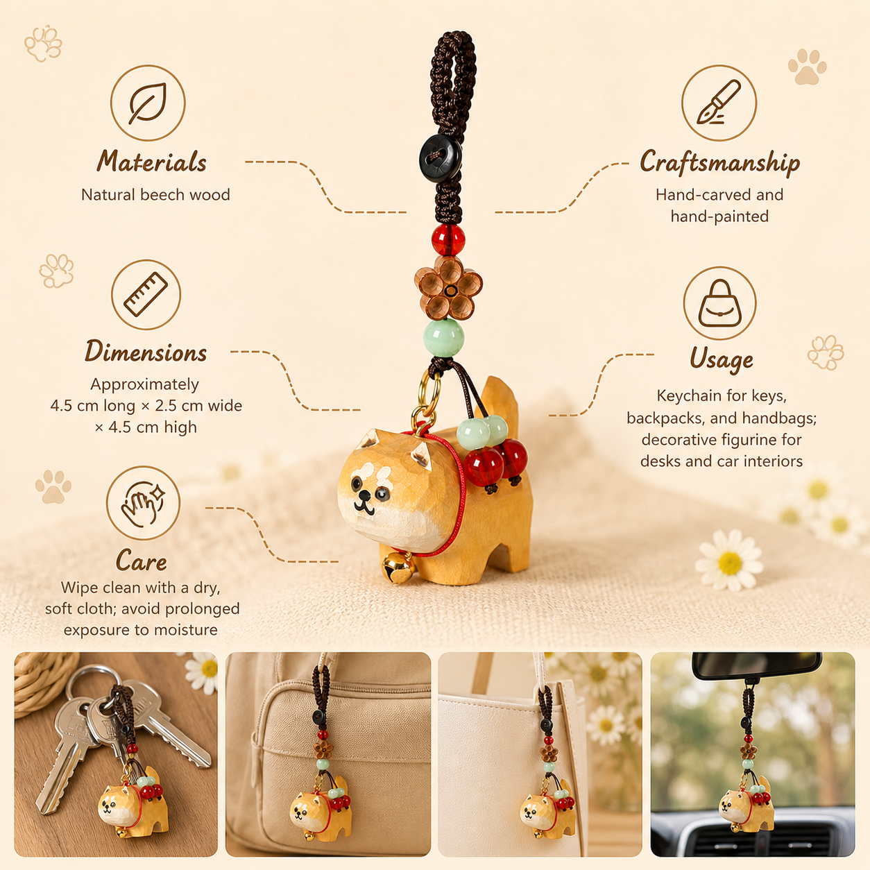 Handmade Shiba Inu Wood Keychain