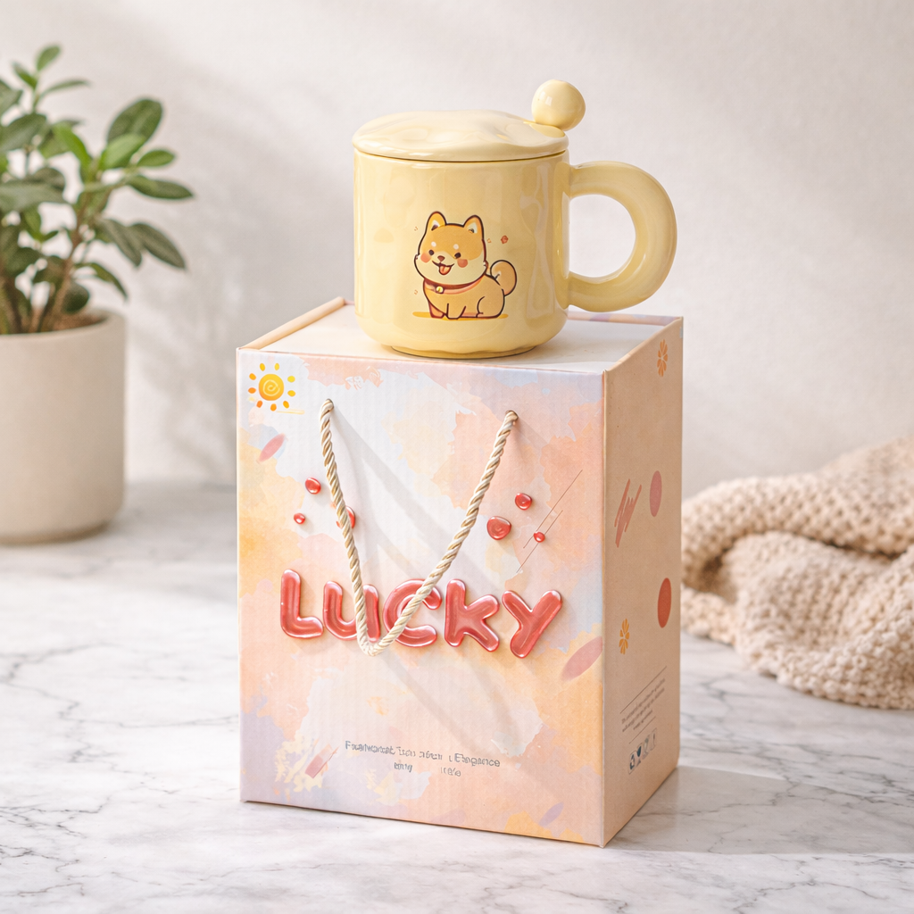 Cute Shiba Inu Coffee Mug with Lid – Kawaii Dog Mug Gift for Shiba Lovers