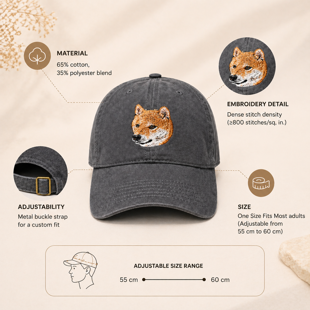 Shiba Inu Embroidered Baseball Cap