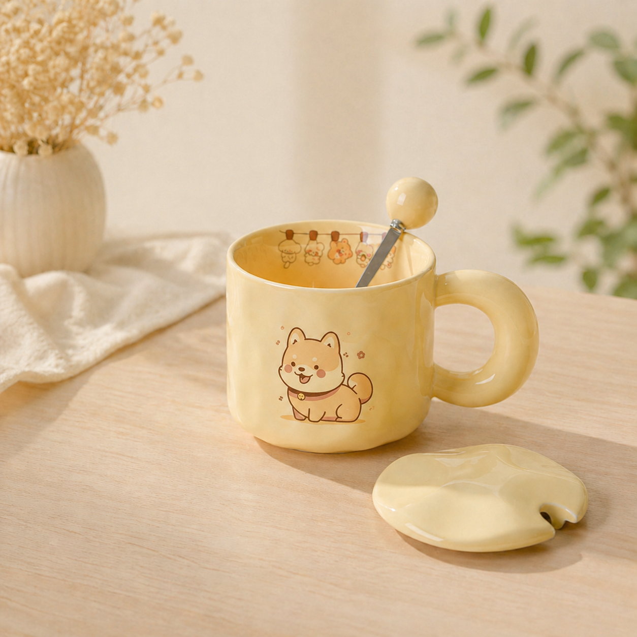Cute Shiba Inu Coffee Mug with Lid – Kawaii Dog Mug Gift for Shiba Lovers
