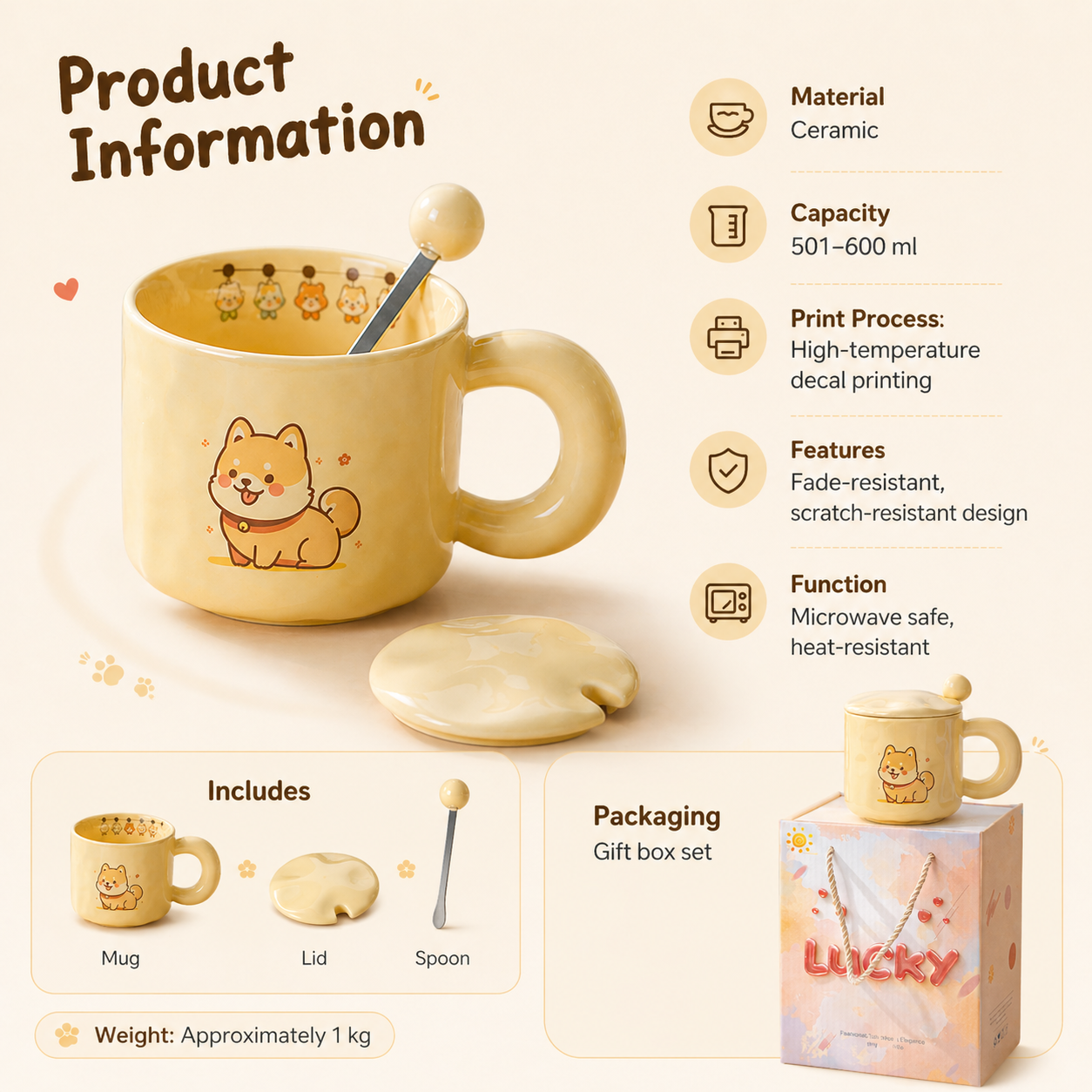 Cute Shiba Inu Coffee Mug with Lid – Kawaii Dog Mug Gift for Shiba Lovers