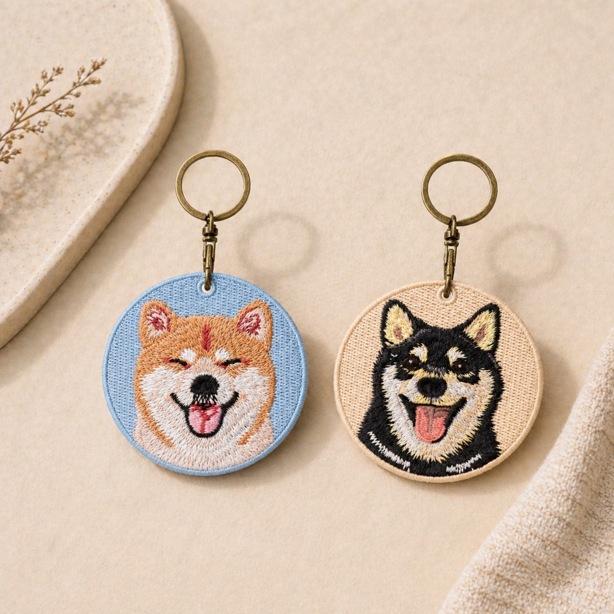 Shiba Inu Embroidered Keychain