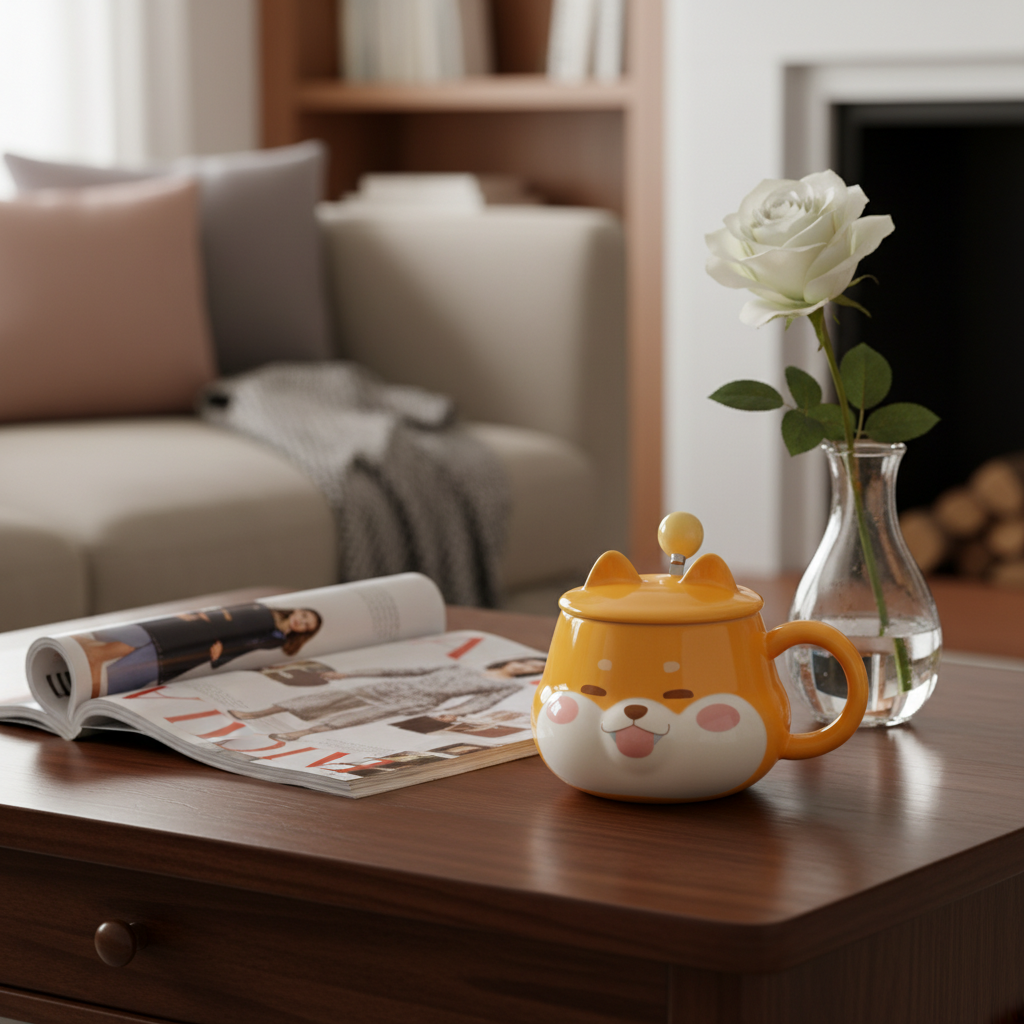 Cute Shiba Inu Face Coffee Mug with Lid – Kawaii Dog Mug Gift for Shiba Lovers