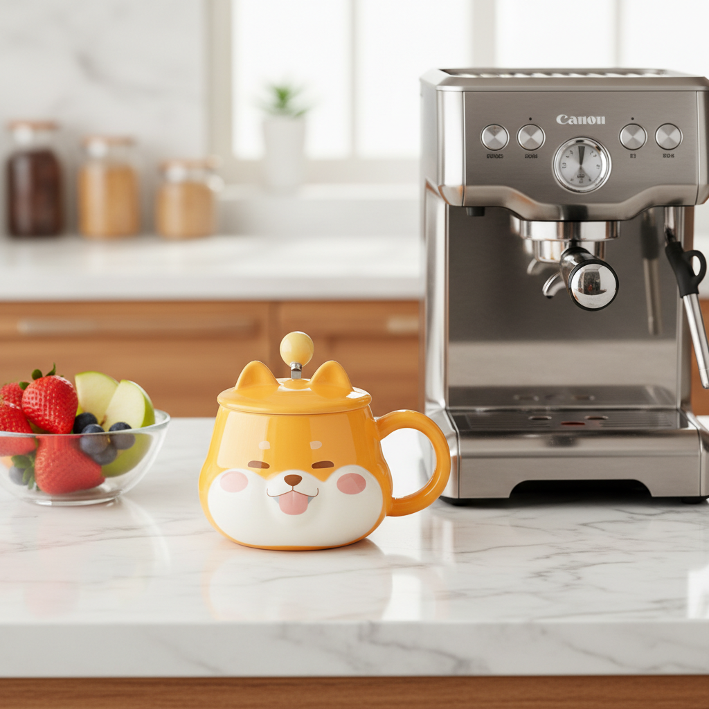 Cute Shiba Inu Face Coffee Mug with Lid – Kawaii Dog Mug Gift for Shiba Lovers