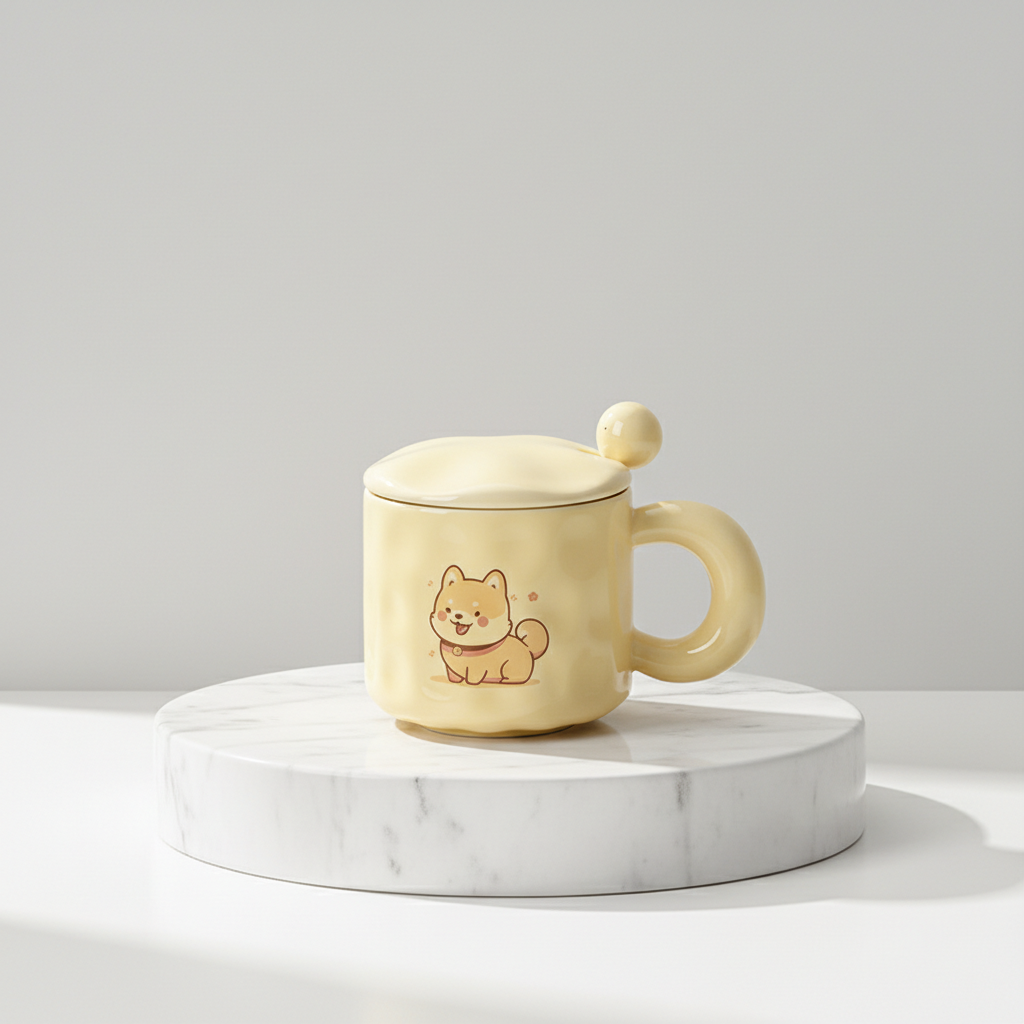 Cute Shiba Inu Coffee Mug with Lid – Kawaii Dog Mug Gift for Shiba Lovers