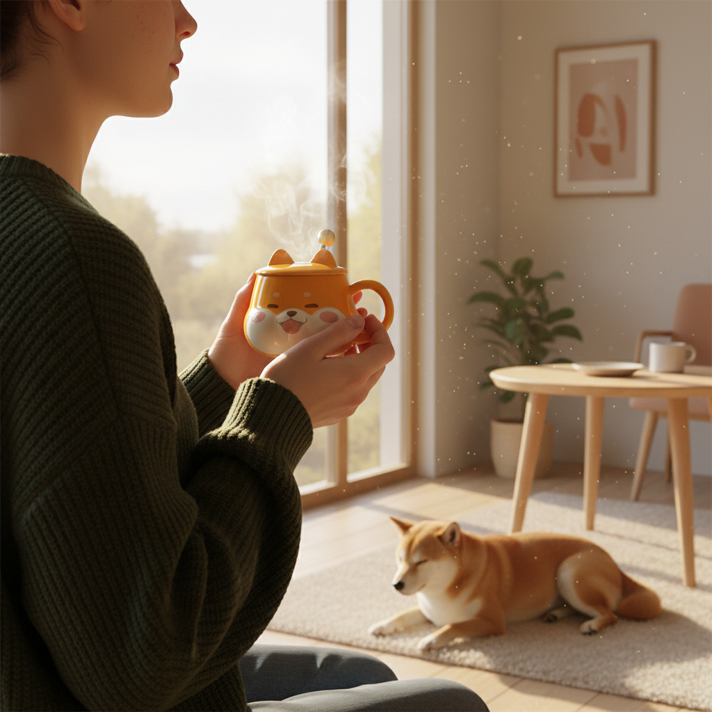 Cute Shiba Inu Face Coffee Mug with Lid – Kawaii Dog Mug Gift for Shiba Lovers